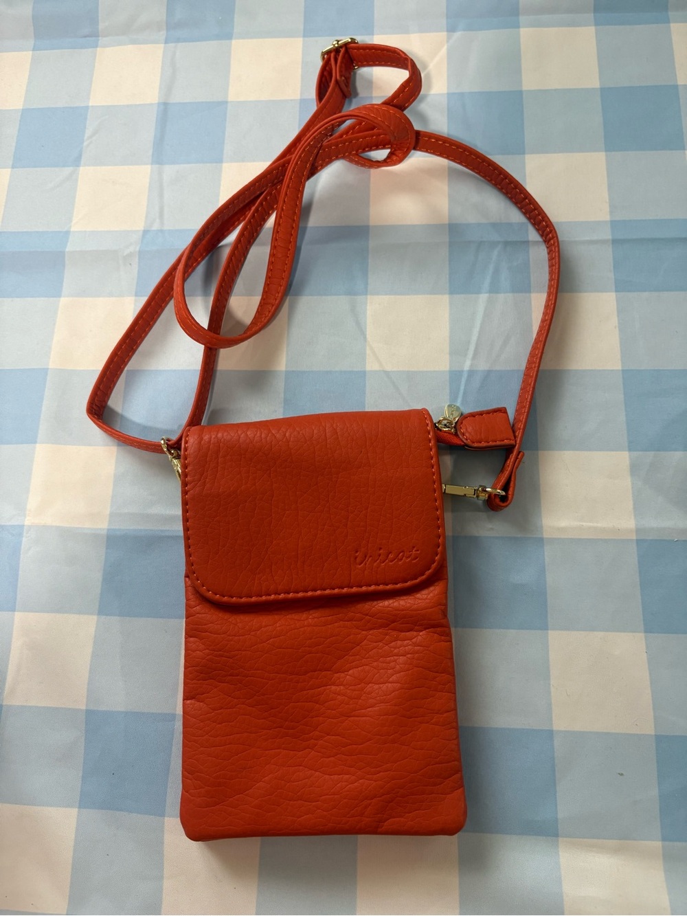 Vibrant Pumpkin Crossbody Phone Bag by Minicat!Vegan Leather. Multi Tech Pockets